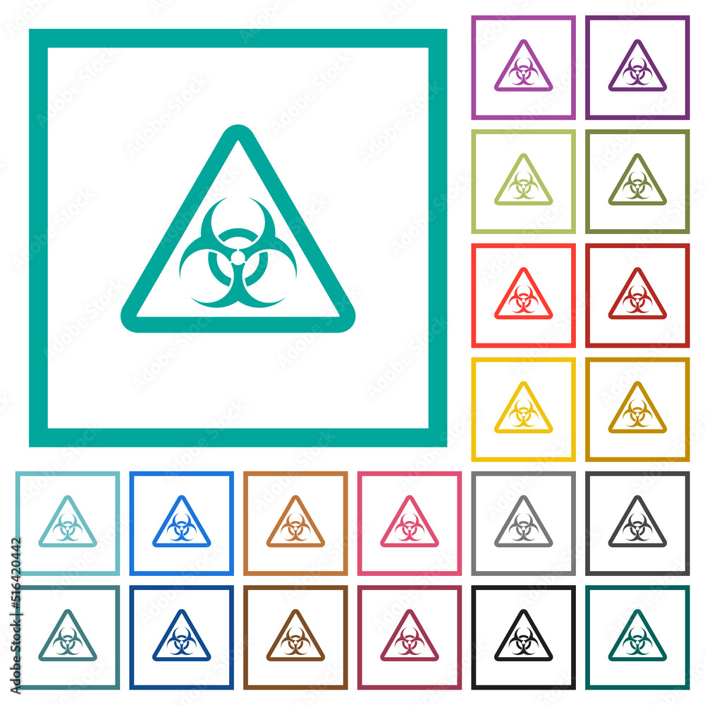 Poster biohazard warning flat color icons with quadrant frames