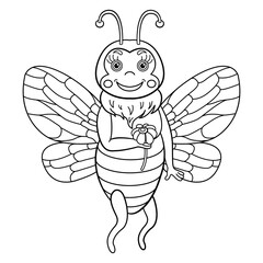 Vector illustration bee. Vector decorative template illustration for printing on postcards, t-shirts, bags, cups, clothing, Wallpaper, posters, coloring books, interior paintings.