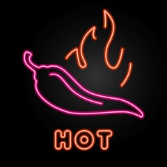 burning pepper neon sign, modern glowing banner design, colorful modern design trends on black background. Vector illustration.