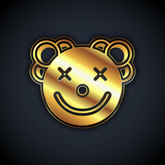 Gold Clown head icon isolated on black background. Vector