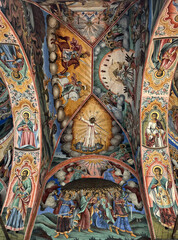 Fresken im orthodoxen Kloster des heiligen Iwan von Rila, UNESCO Welterbe und eine der bekanntesten Tourismus Attraktionen in Bulgarien