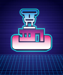 Retro style Airport control tower icon isolated futuristic landscape background. 80s fashion party. Vector