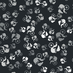 Grey Smoking pipe with smoke icon isolated seamless pattern on black background. Tobacco pipe. Vector