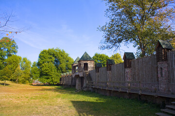 Fototapeta na wymiar Modern fortress in Drevlyansky park in Korosten, Ukraine 