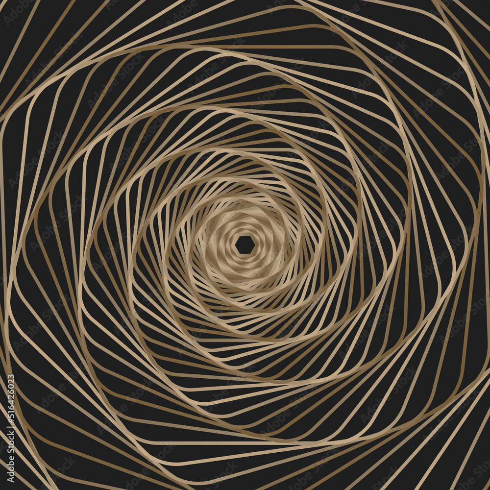 Poster twisted copper lines of an octagonal frame. vector 3d tunnel made of geometric shapes. abstract grap