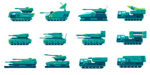 Military armored vehicle tank heavy army transportation set collection green color