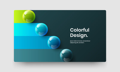 Clean company identity vector design illustration. Trendy 3D balls magazine cover layout.