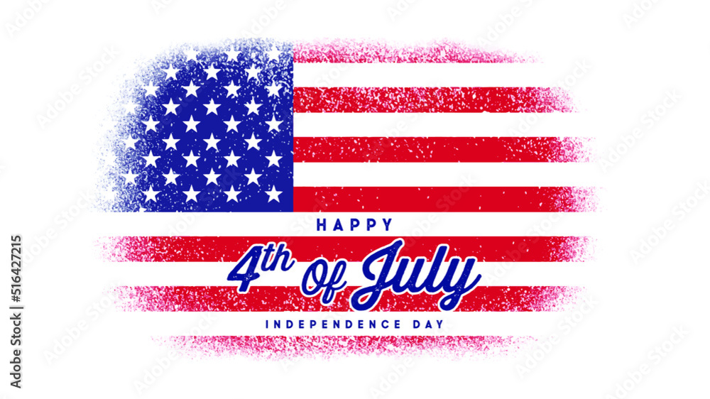 Sticker Happy 4th of July Independence Day greeting card with american flag brush stroke background