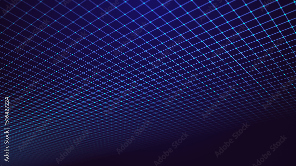 Poster perspective blue grid on a dark background. futuristic illustration of a network connection. big dat