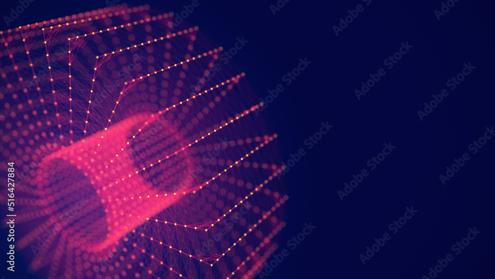 Poster network connection. the structure of big data. an archive of data in the form of a plexus of red dot