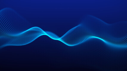 Futuristic glowing wave. The concept of big data. Network connection. Cybernetics. Abstract dark background of blue dots forming a wave. 3d rendering.