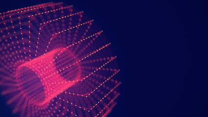 Network connection. The structure of big data. An archive of data in the form of a plexus of red dots and lines. Data transmission technology. 3d rendering