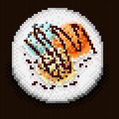 Ice cream scoop menu pixel art. Vector illustration.