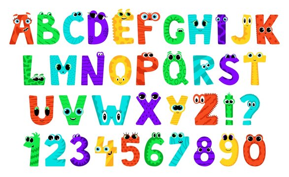 Monster alphabet. Cute cartoon font. Set of letters isolated on white background