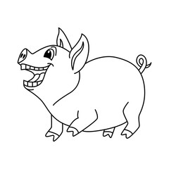 Cute pig cartoon coloring page illustration vector. For kids coloring book.