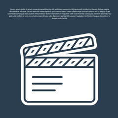 Naklejka premium Blue line Movie clapper icon isolated on blue background. Film clapper board. Clapperboard sign. Cinema production or media industry. Vector