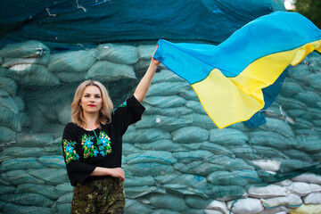 Ukrainian girl with the flag of Ukraine