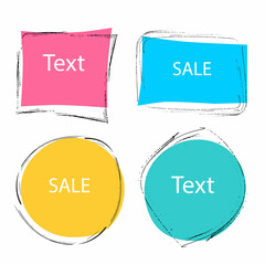 A set of flat speech bubble shaped banners, price tags, stickers, badges. Vector illustration.