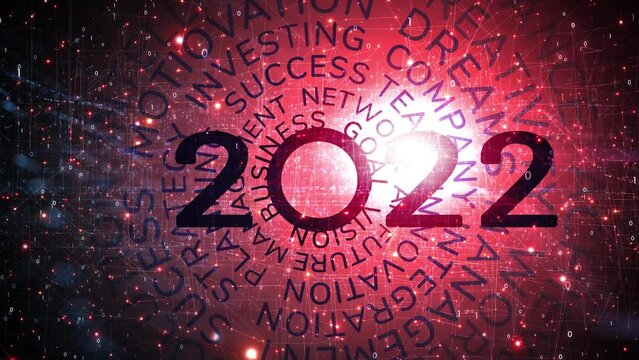 Dark red futuristic business network 2022 year.