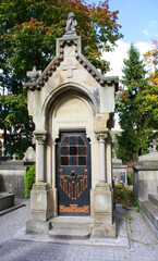 Ancient mausoleum (crypt) at the famous Lychakiv Cemetery in Lviv, Ukraine