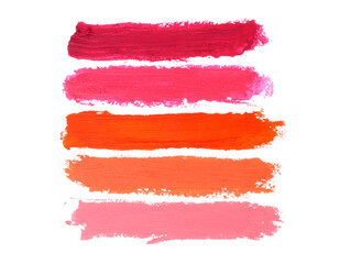 Color lipstick smears smudge on white background