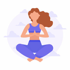 Meditating girl doing yoga at home doing simple physical exercises