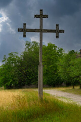 Fototapeta na wymiar Slavic wooden cross. Faith. Ukrainian church