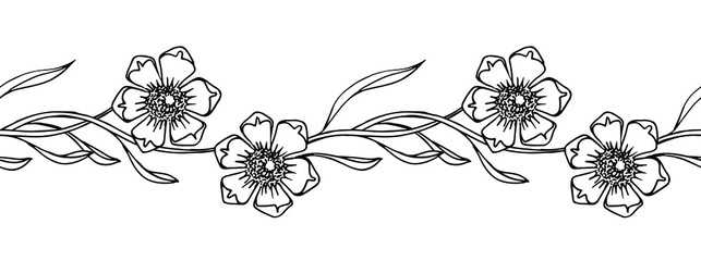 seamless floral pattern decorative border, hand drawn doodle vector for invitations, posters, postcards in art nouveau style.