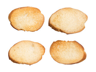 Set of toasted bread isolated on a white background. Four croutons.