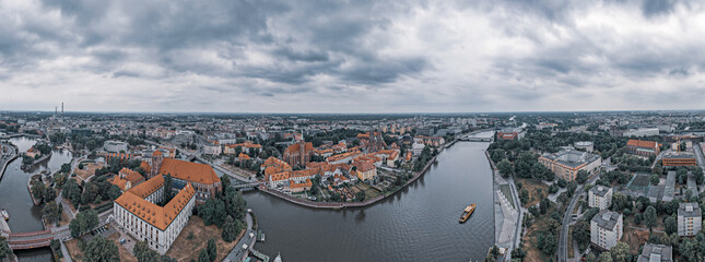 panorama of Wrocław. Odra river. View from the drone. © Krystian