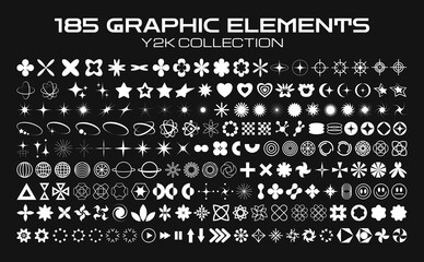 Retro futuristic elements for design. Collection of abstract graphic geometric symbols and objects in y2k style. Templates for pomters, banners, stickers, business cards - obrazy, fototapety, plakaty