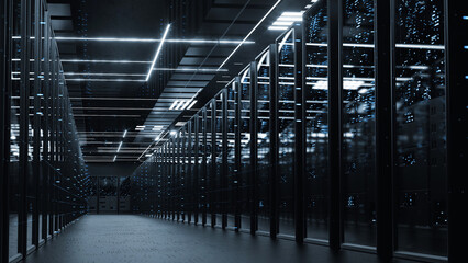 Sever room IT technology, sci-fi cryptocurrency mining, 3d render background  © NEOPLY