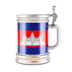 Beer mug with Cambodian flag, 3D rendering