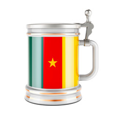 Beer mug with Cameroonian flag, 3D rendering