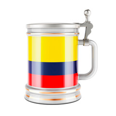 Beer mug with Colombian flag, 3D rendering