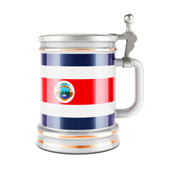 Beer mug with Costa Rican flag, 3D rendering