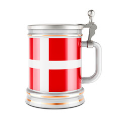 Beer mug with Danish flag, 3D rendering