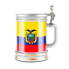 Beer mug with Ecuadorian flag, 3D rendering