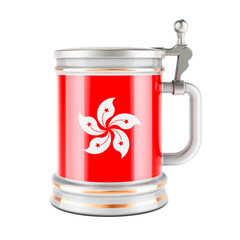 Beer mug with Hong Kong flag, 3D rendering