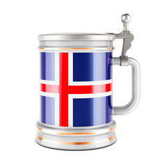 Beer mug with Icelandic flag, 3D rendering