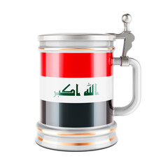 Beer mug with Iraqi flag, 3D rendering