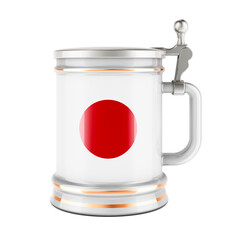 Beer mug with Japanese flag, 3D rendering
