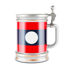 Beer mug with Laotian flag, 3D rendering
