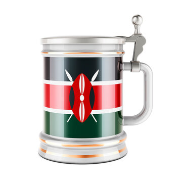 Beer Mug With Kenyan Flag, 3D Rendering