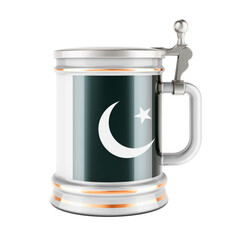 Beer mug with Pakistani flag, 3D rendering
