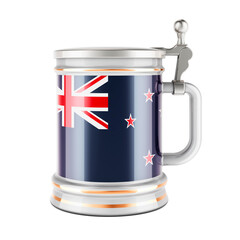 Beer mug with New Zealand flag, 3D rendering