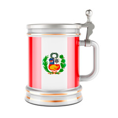 Beer mug with Peruvian flag, 3D rendering