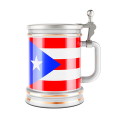 Beer mug with Puerto Rican flag, 3D rendering