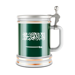Beer mug with Saudi Arabian flag, 3D rendering