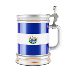 Beer mug with Salvadoran flag, 3D rendering